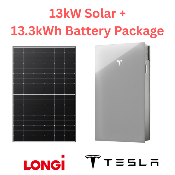 Longi Solar + Tesla Battery Package (13kW Solar + 13.5kWh Battery + 11kW Inverter) - Final payment: 95%